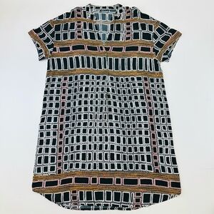 Nile Bohemian block print Dress Large short sleeve Relaxed fit